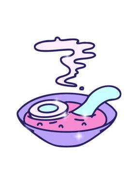 Geleneksel kase tasarımında sıcak ramen çorbası animasyonu