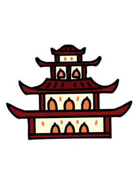 Japon sarayının basit bir çizgi filminin hareketli animasyonu