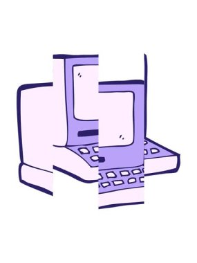 Karikatür eski bilgisayarın bölünmüş hareket animasyonu