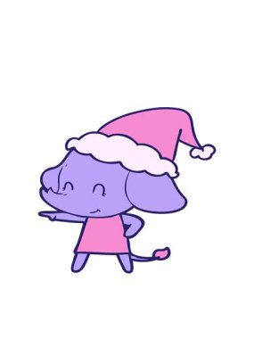 Noel Baba şapkası takan bir filin çizilmiş güzel el çiziminin hareketli animasyonu.