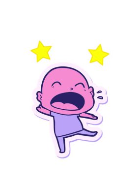 Kel adam diye bağıran bir çizgi film çıkartmasının dönen yıldızları.