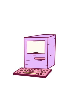 Bir bilgisayarın ve klavyenin parlak renkli karalamalarının el animasyonunu yükselt ve süzül