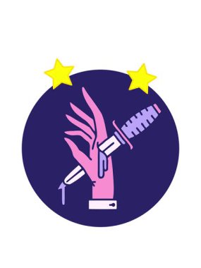 dönen yıldızların animasyonu elinde bir hançer resmi