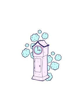 Karikatür tozlu eski büyükbaba saatinin canlandırması.