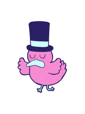 Silindir şapka takan ördeğin hareketli animasyonu.