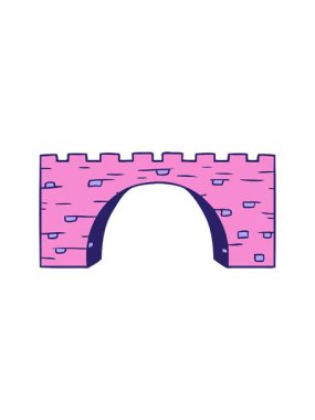 Bir el çizimi çizgi film karalaması taş bir köprünün dönen hareketi