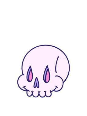 Kalk ve süzül. Ürkütücü bir kafatasının karikatürü.