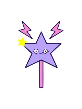 Parıldayan yıldızlar sihirli bir değneğin sevimli bir çiziminin animasyonunu etkiler.