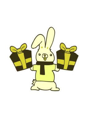 Noel hediyeli çizgi film tavşanının renkli animasyonu.