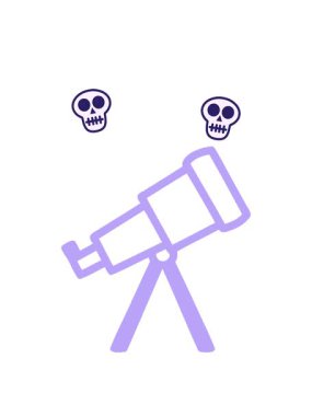 astronomi teleskop sembolü simgesinin dönen kafatası animasyonu