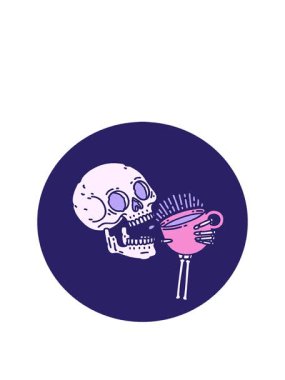 Kafatasının kahve içtiği ikonik dövme görüntüsünün animasyonunu büyütüyor.