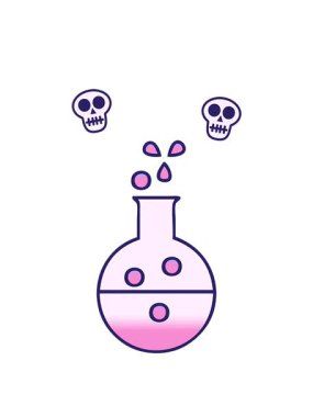 Bir kimya tüpünün gölgeli karikatürünün kafatası animasyonu