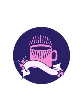 Dövme stili simgenin bir fincan kahve pankartıyla parlayan radyoaktif animasyonu