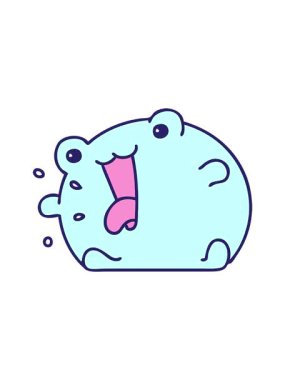 Komik, mutlu bir kurbağanın çizgi filminin dönen hareketi.