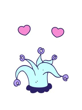 Karikatür soytarı şapkasının dönen kalp animasyonu