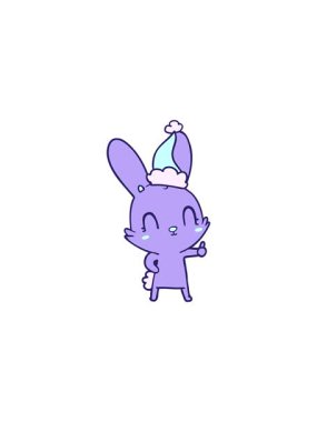 Noel Baba şapkası takan bir tavşanın çizilmiş güzel el çizimleri.