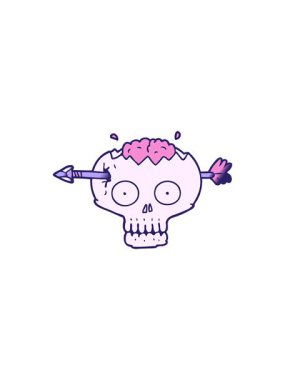 Karikatür kafatası animasyonuna dikkat et. Beyninde ok var.