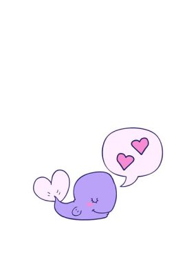 Konuşma balonuna aşık çizgi film balinasının hareketli animasyonu