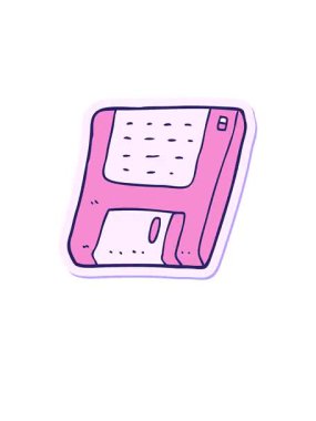 Bir çizgi film eski bilgisayar diskinin çıkartmasının yükselişi ve yüzdürülmesi