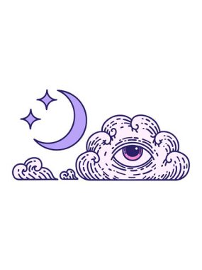 Ay yıldızlarının ve bulutların ikonik dövme tarzının parlak ışık efektleri