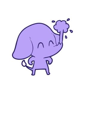 Uyanın ve su fışkırtan sevimli fil çizgi filinin animasyonunu yüzdürün.