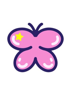 Parıldayan yıldızlar basit ve cesur kelebek tasarımının animasyonunu etkiler.