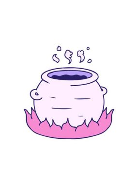 Dikkat çekici bir el çizimi karikatür bir tencere güveç karalaması.