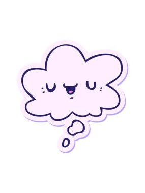 Düşünce baloncuğu yazılı çıkartma ile mutlu çizgi film suratının animasyonunu yakalıyorum.