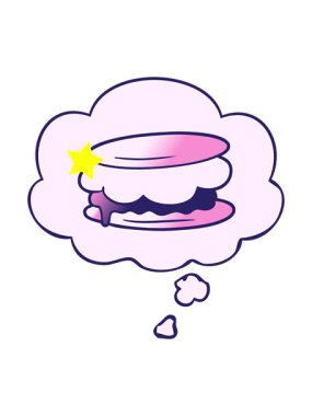 Parıldayan yıldızlar, düşünce baloncuklu smore çizgi filminin yumuşak bir gradyan tarzıyla canlandırılmasını etkiler.