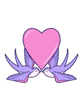 Kırlangıçlar ve bir kalp karikatürü ikonik dövme imajının hareketli animasyonu