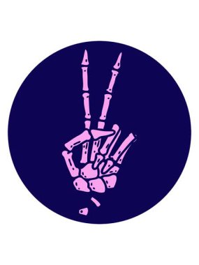 Barış işareti iskeletinin neon ışık efekti