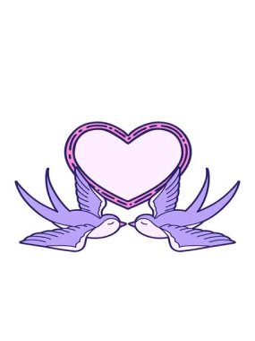 Kırlangıç ve kalp karikatürlerinin hareketli animasyonları