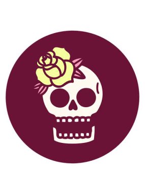 Kafatasının ikonik dövme şeklindeki görüntüsünün hareketli animasyonunu oynat ve parlak renkli gül