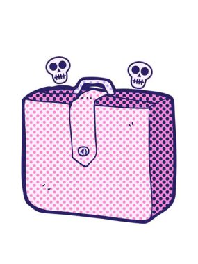 Çizgi film bavulunun kafatası animasyonu.