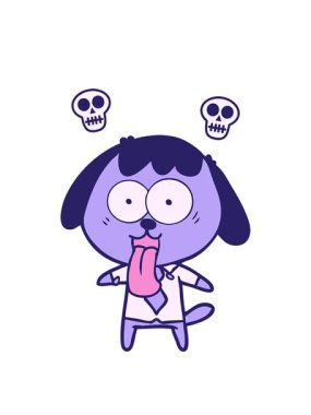 Ofis gömleği giyen çizgi film köpeğinin kafatası animasyonu.