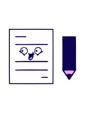 Bir deneme kağıdının sevimli çizgi filminin neon ışık efekti animasyonu