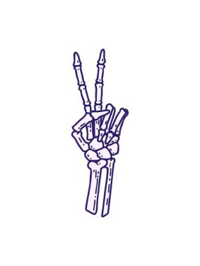 Dövmenin animasyonunu geleneksel bir iskelet biçiminde piksel hale getirmek barış işareti verir.