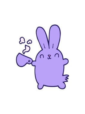 Kahve fincanı ile sevimli çizgi film tavşanının hareketli animasyonu