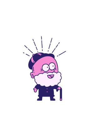 Geleneksel dövme stilinin animasyonunu genişletiyorum bastonlu mutlu yaşlı adam.