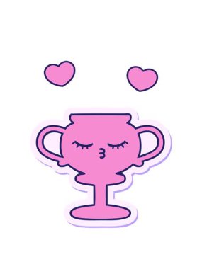 Tatlı bir karikatür kupası çıkartmasının dönen kalpleri canlandırması.