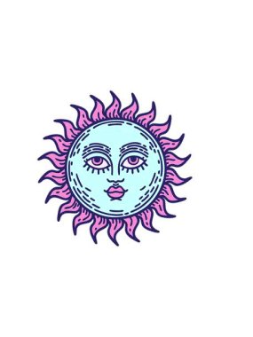 Dövmenin yatay titreşimli animasyonu geleneksel güneş stilinde, yüzlü.