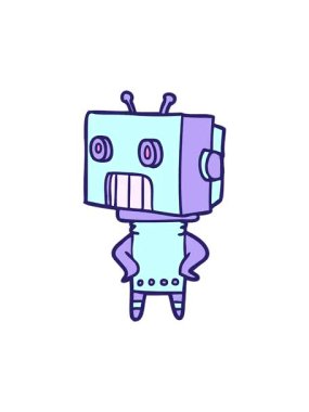 Çizgi film robot karakterinin dönen hareket animasyonu