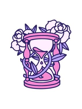 Saat camının ve çiçeklerin dövmesel görüntüsünün hareketli animasyonu