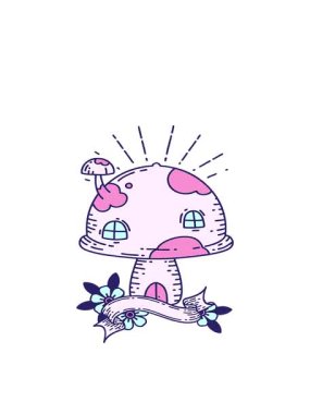 Dövme stili mantar eviyle parşömen afişinin hareketli animasyonu