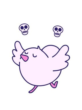 Mutlu bir kuş dansının çizgi filminin dönen kafatası animasyonu