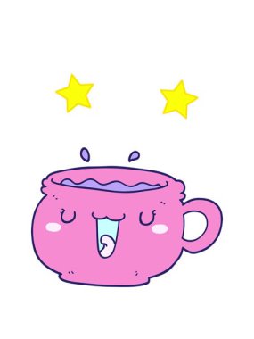 dönen yıldızlar sevimli çizgi film kahve fincanının animasyonu
