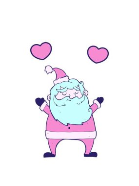 Neşeli Noel Baba karikatür çiziminin dönen kalpleri canlandırması