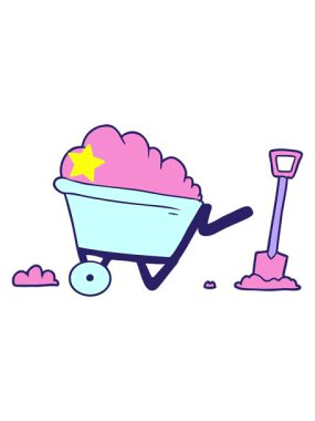 Parlayan yıldızlar çizgi film el arabasının animasyonunu etkiler.