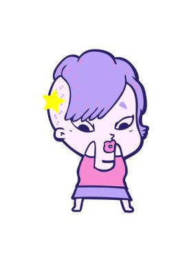 Parıldayan yıldızlar, çizgi filmdeki şaşırmış kızın animasyonunu etkiler.