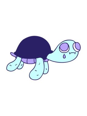 Titrek hareketli el animasyonu çizilmiş garip çizgi film kaplumbağası.